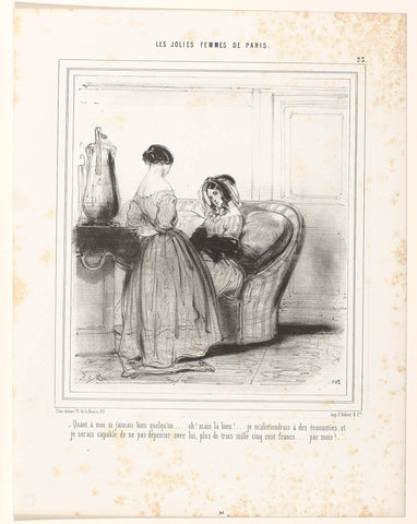 Les Jolies Femmes de Paris, 1848, No. 23, pl. 102 : Quant à mo (...), anonymous, c. 1848 Canvas Print