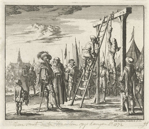 Jan Smit hanged on one leg in Haarlem, 1572, Jan Luyken, 1685 Canvas Print