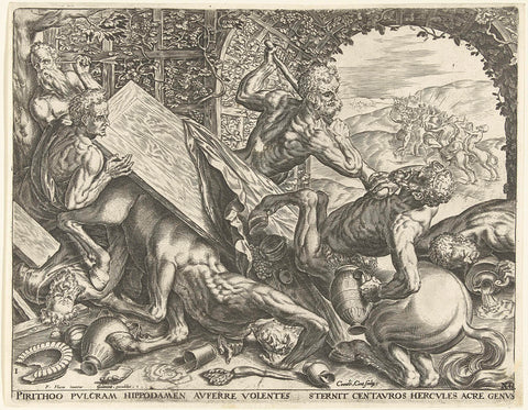 Hercules prevents the robbery of Hippodamia by the centaurs, Cornelis Cort, in or after 1563 - before 1595 Canvas Print