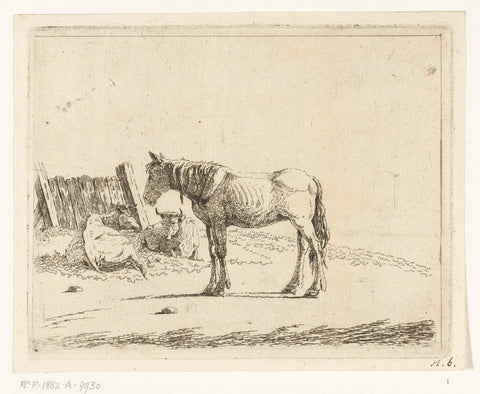 Landscape with horse and two cows at fence, Cornelis Bisschop (1762-1829), 1777 - 1829 Canvas Print