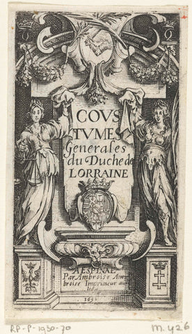 Title page for the book 'Coustumes Generales du Duche de Lorraine', Jacques Callot, 1631 Canvas Print