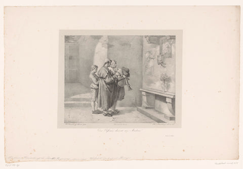 Herders in een kapel spelen schalmei voor Maria met Kind, Antoinette Cécile Hortense Haudebourt-Lescot, c. 1822 Canvas Print