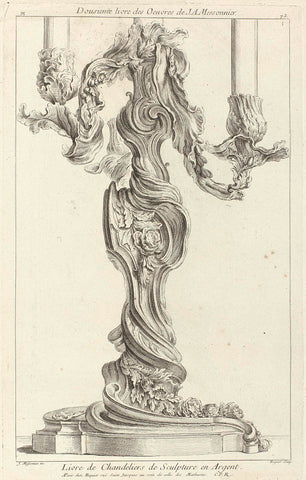 Design for a three-armed candelabra with floral decoration, Gabriel Huquier, Juste Aurèle Meissonnier, 1738 - 1749 Canvas Print