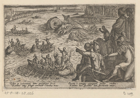 Romans fight a sea monster, Antonio Tempesta, 1602 Canvas Print