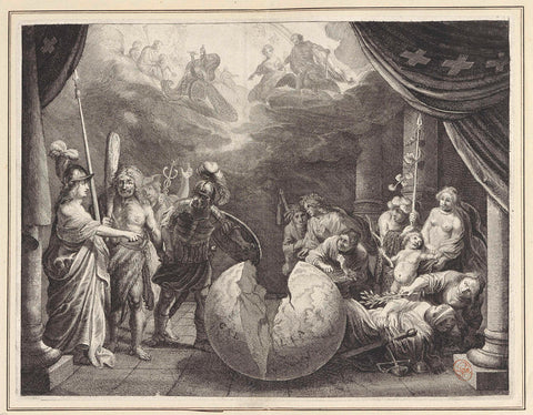 Hercules consults with Mars and Minerva, Pieter Nolpe, 1638 Canvas Print