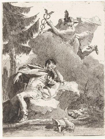 Mercury appears to Aeneas in its dream, Giovanni Domenico Tiepolo, 1757 - 1760 Canvas Print