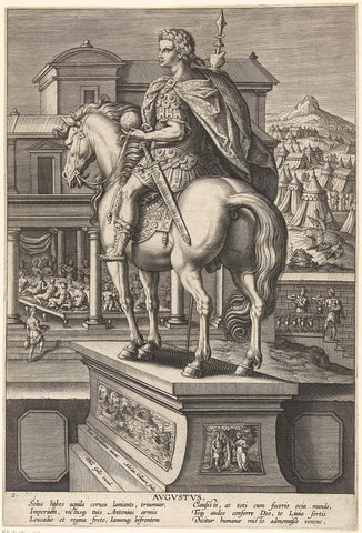 Emperor Augustus on horseback, Adriaen Collaert, 1587 - 1589 Canvas Print