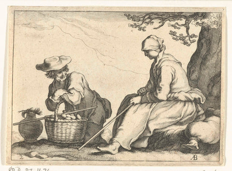 Woman and man with eggs, Frederick Bloemaert, after 1635 - 1669 Canvas Print