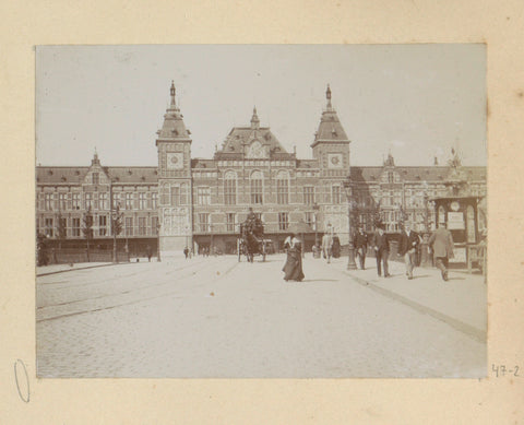 Horse and carriage in front of Amsterdam Central Station, Hendrik Herman van den Berg, in or after 1890 - in or before 1894 Canvas Print