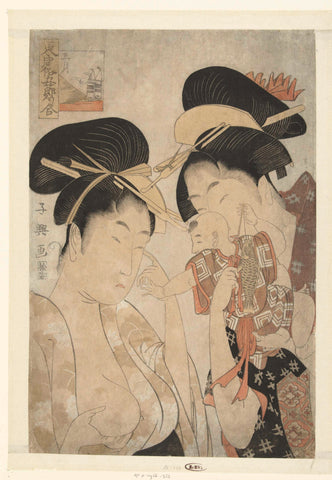 Two Women and a Small Child: The Fifth Month., Momokawa Chôki, 1800 - 1809 Canvas Print