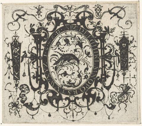 Oval Cartouche with the Alphabet, Esaias van Hulsen, 1606 Canvas Print