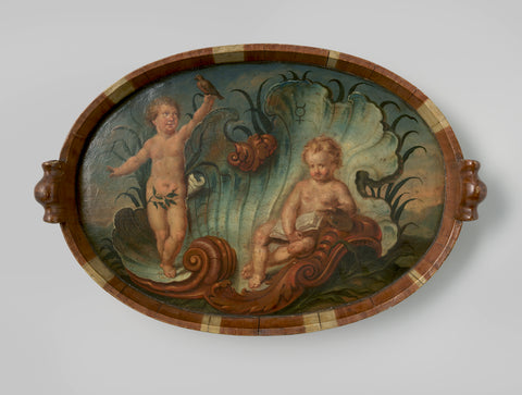 Sheet of wood with painted children's figures and dated 1740, anonymous, 1740 Canvas Print