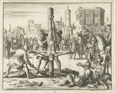 Martyrdom of Peter on the Cross, Jan Luyken, 1685 Canvas Print