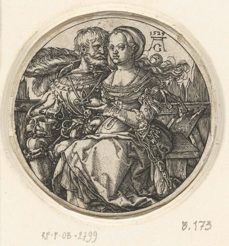 Love couple seated on a sofa, Heinrich Aldegrever, 1529 Canvas Print