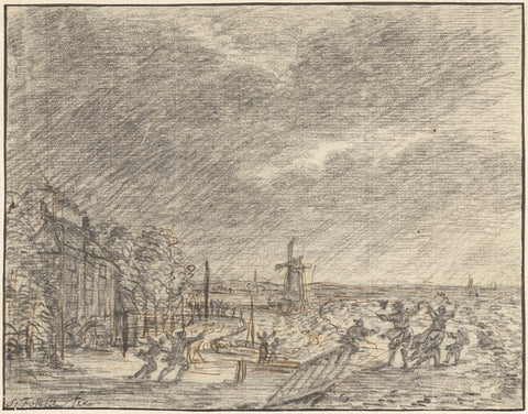 Severe storm and flooding at Halfweg, 15 November 1775, Simon Fokke, 1775 Canvas Print