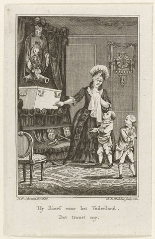 Widow Bentinck with her children at the corpse of her pumping station, 1781, Barent de Bakker, 1782 Canvas Print