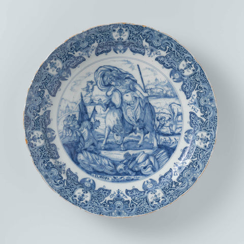 Plate, painted depicting the abduction of Europe, Johannes Verhagen, 1725 Canvas Print