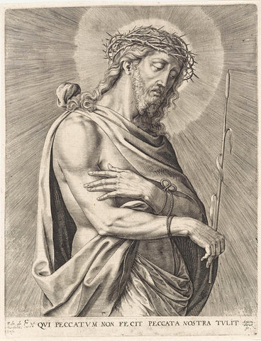 Christ with crown of thorns, Antonie Wierix (II), 1565 - before 1604 Canvas Print