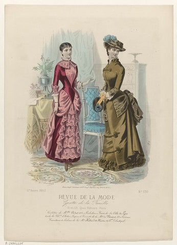 Revue de la Mode, Gazette de la Famille, Sunday, February 26, 1882, 11th year, No. 530: Toilettes de la Melles Vidal (...), A. Chaillot, 1882 Canvas Print