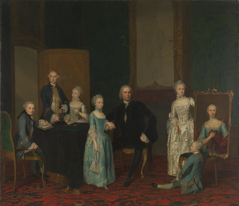 Portrait of Pieter Cornelis Hasselaer, Adviser to the Dutch East India Company and Burgomaster of Amsterdam, with his Family, George van der Mijn, 1763 Canvas Print