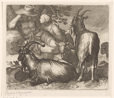 Shepherd and shepherdess as a love couple with goats, Boëtius Adamsz. Bolswert, 1611 - 1661 Canvas Print