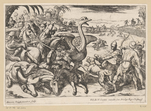 Hunt for ostriches, Antonio Tempesta, 1600 - 1620 Canvas Print