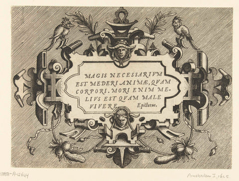 Cartouche with a quote from Epictetus, Frans Huys, 1555 Canvas Print