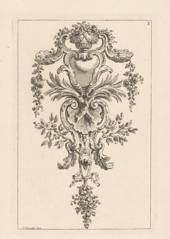 Ornament with vase, cartouches and palm branches, Henry Fletcher, 1736 - 1737 Canvas Print