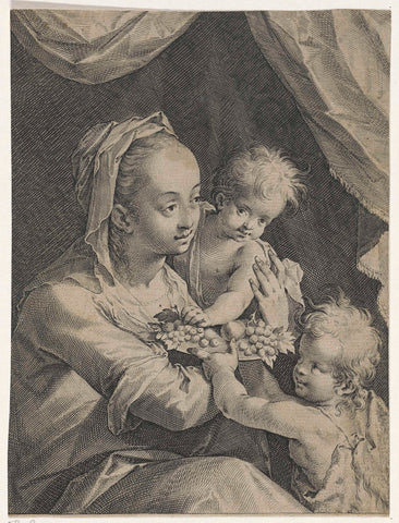 Mary with the Christ Child and John the Baptist, Johann Sadeler (I), 1591 Canvas Print