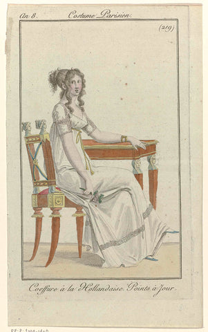 Journal des Dames et des Modes, Costume Parisien, 30 May 1800, Year 8 (219) : Coeffure à la Hollandais (...), anonymous, 1800 Canvas Print