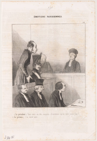 Defendant in court answers question, Honoré Daumier, 1842 Canvas Print
