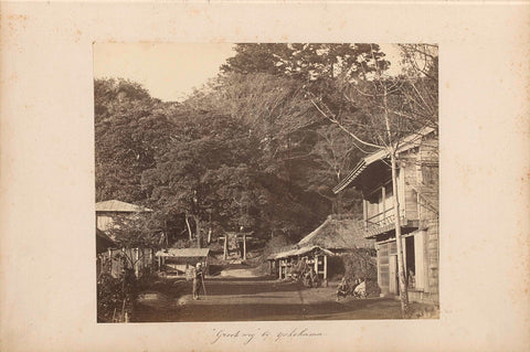 View of the Great Road near Yokohama with people, houses and trees, anonymous, c. 1860 - c. 1870 Canvas Print