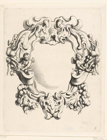 Cartouche with lobe ornament with two putti, Michiel Mosijn, 1640 - 1655 Canvas Print