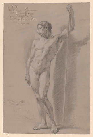 Standing male nude, seen from the front (1st prize 1776), Jean Grandjean, 1776 Canvas Print