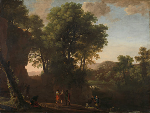 Landscape with the baptism of the eunuch, Herman van Swanevelt, 1630 - 1639 Canvas Print