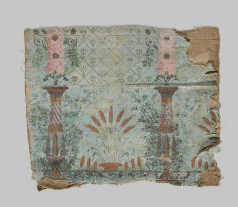 Fragment of painted wallpaper with columns, flowers and a basket with ears of corn, anonymous, c. 1800 Canvas Print