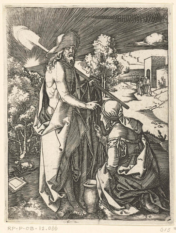 Christus verschijnt als tuinman met schop voor Maria Magdalena, Marcantonio Raimondi, 1510 - 1515 Canvas Print