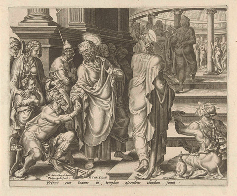 Petrus heals a lame one, Philips Galle, 1558 Canvas Print