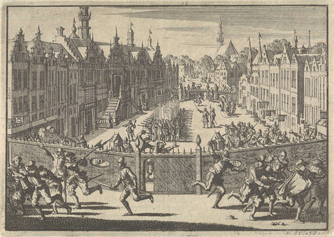 Breestraat in Leiden occupied by Waardgelders, 1618, Jan Luyken, 1698 Canvas Print