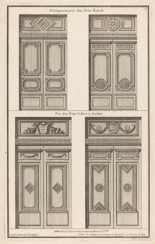 Four gates with rosettes, cornucopia and garlands, Jean François de Neufforge, 1760 Canvas Print