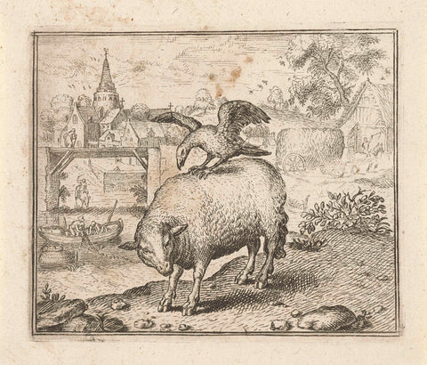 Fable of the Sheep and Crow, Aegidius Sadeler, 1608 - 1679 Canvas Print