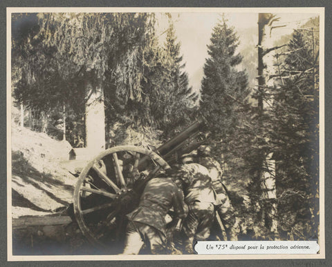 Soldiers deploy a 75 mm anti-aircraft gun on a mountainside in the Dolomites, presumably Italians, Henri de Rothschild (attributed to), 1916 Canvas Print