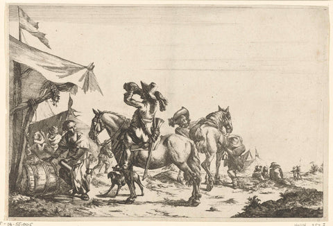 Horsemen rest at a tent, Romeyn de Hooghe (attributed to), 1655 - 1667 Canvas Print