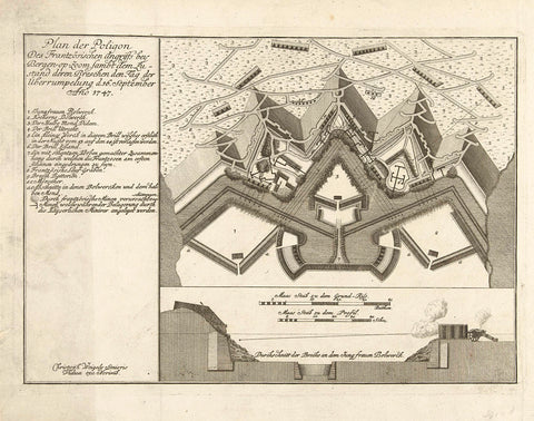 Map and cross-section of the fortress Bergen op Zoom, 1747, anonymous, 1747 Canvas Print