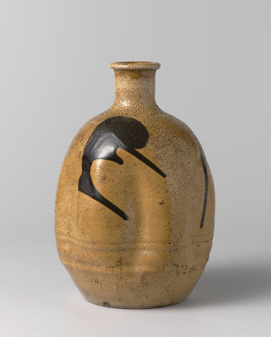 Ovoid sake bottle with a yellow glaze and brown marks, anonymous, c. 1750 - c. 1850 Canvas Print