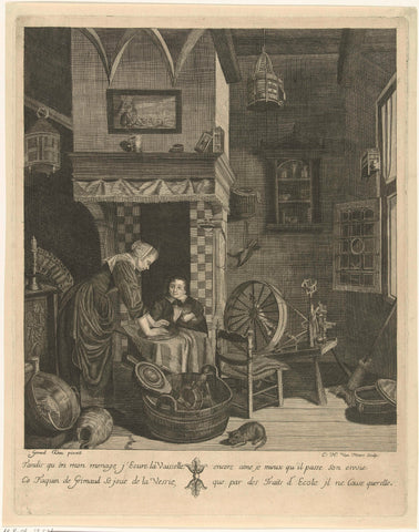 Kitchen interior with a woman and a boy, Cornelis-Henricus van Meurs, c. 1720 - c. 1730 Canvas Print