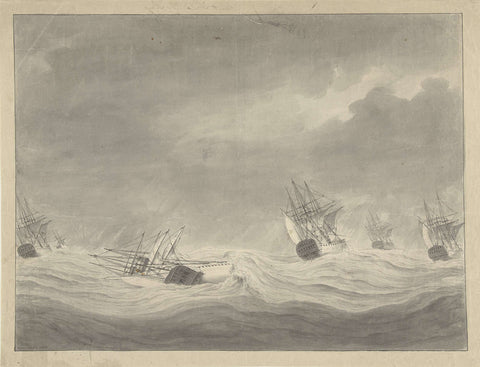 The sinking of the ship De Unie under captain Graaf van Welderen op de Noordzee, 19 October 1782, Ary van Wanum, 1782 - 1784 Canvas Print