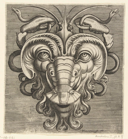 Masker met twee kreeftescharen die slangen vasthouden, Frans Huys, c. 1600 - c. 1650 Canvas Print