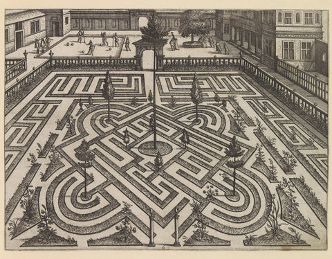 Garden with geometric ground floor and flask players, anonymous, c. 1601 Canvas Print