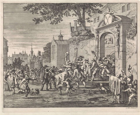 Riot against the Bishop of Nîmes, 1650, Jan Luyken, 1696 Canvas Print